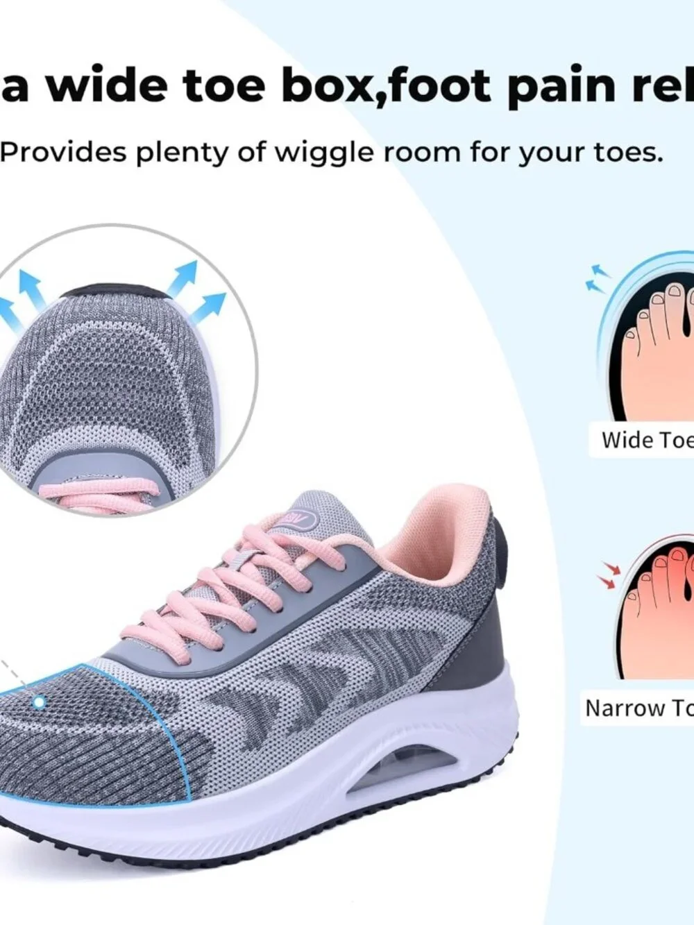 Women's Grey-pink Arch Support Walking Shoes Plantar Fascistic Sneakers